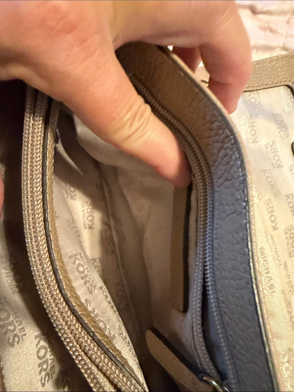 Michael Kors Taupe Pebbled Leather Crossbody with Gold Chain